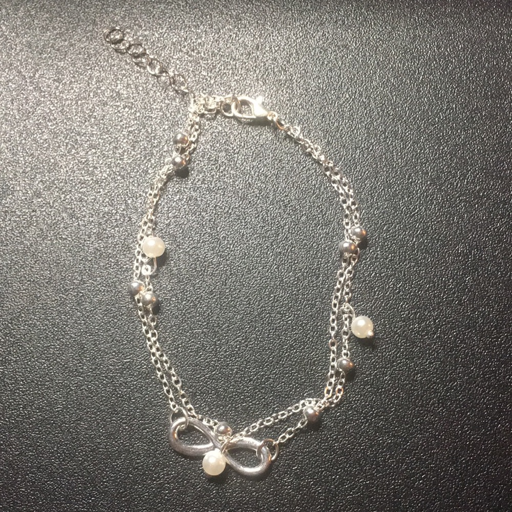 Silver Tone Faux Pearl & Infinity Anklet